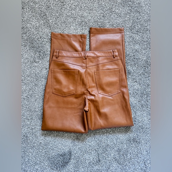 7 SEVEN FOR ALL MANKIND Straight Leg Faux Leather Pants in Golden Tan Camel Med - Picture 3 of 11